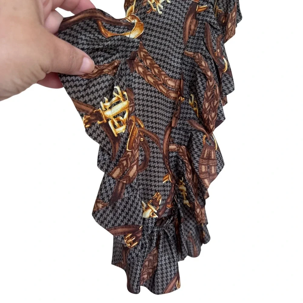 Lauren Ralph Lauren‎ Silk Bridal Equestrian Ruffle Scarf Houndstooth Heritage